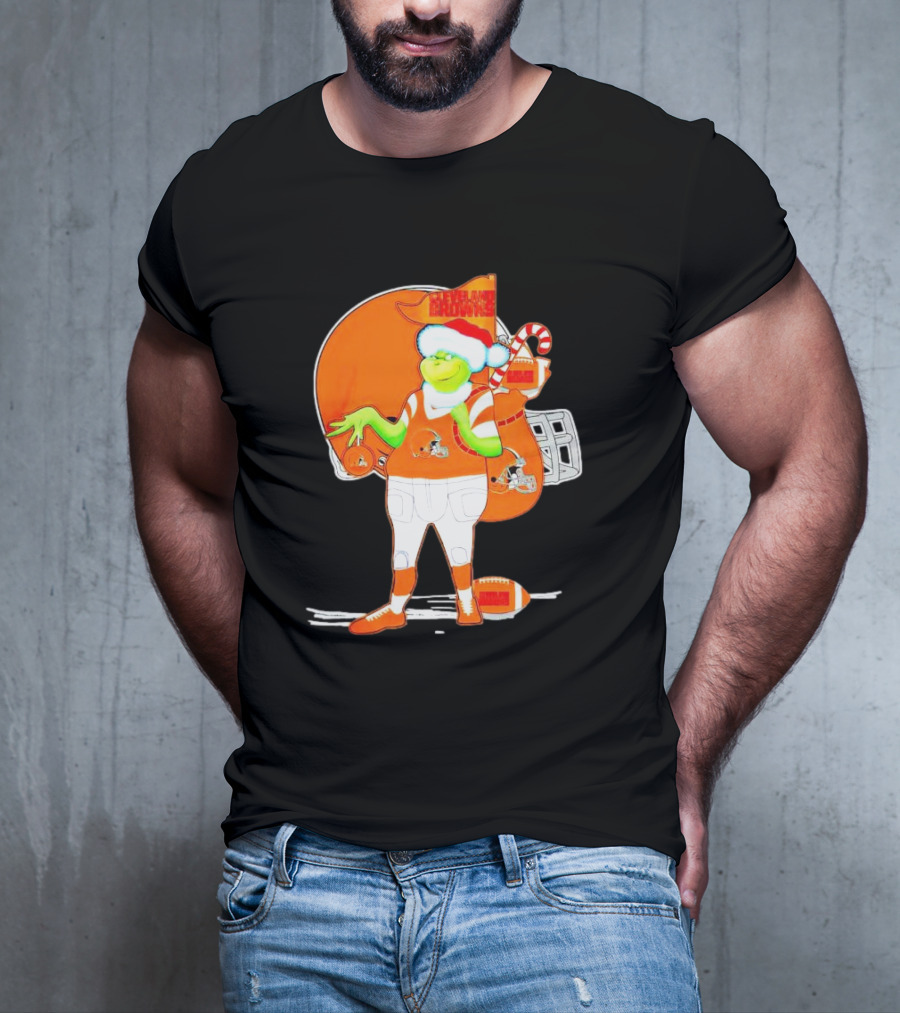Cleveland Browns Christmas Santa Grinch Football T-Shirt