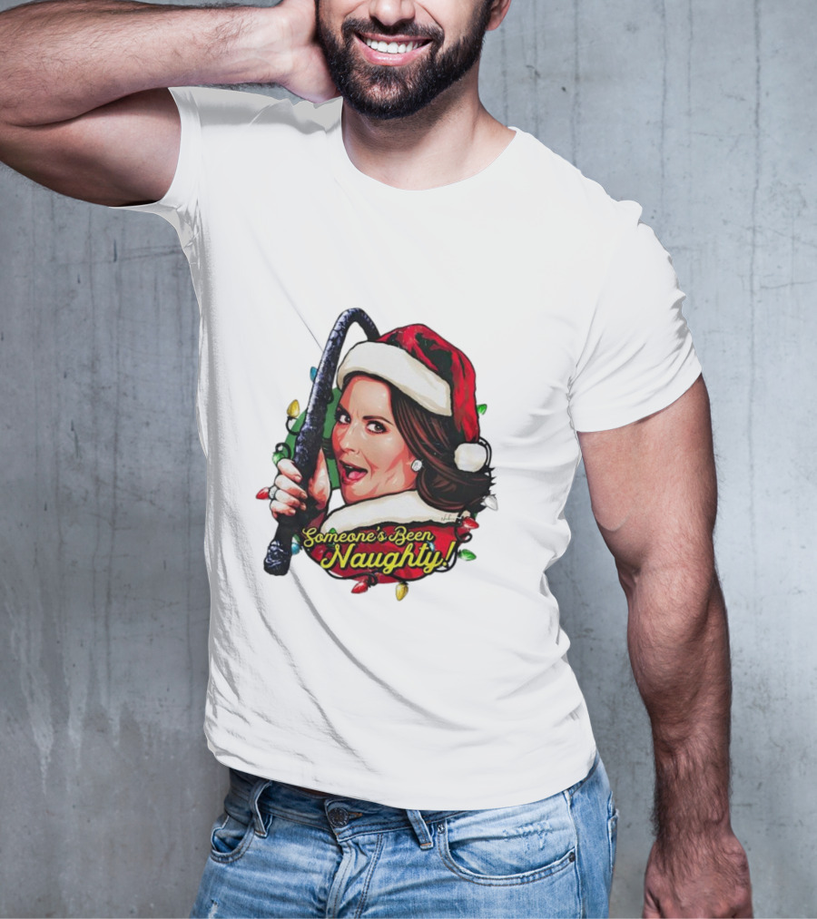 Santa Karen Walker Someone's Been Naughty Christmas Lights Whip T-Shirt