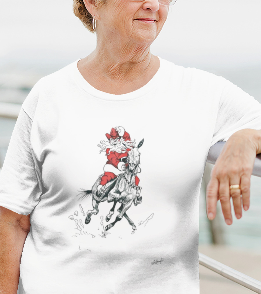 Santa Riding Mule Festive Holiday Adventure T-Shirt