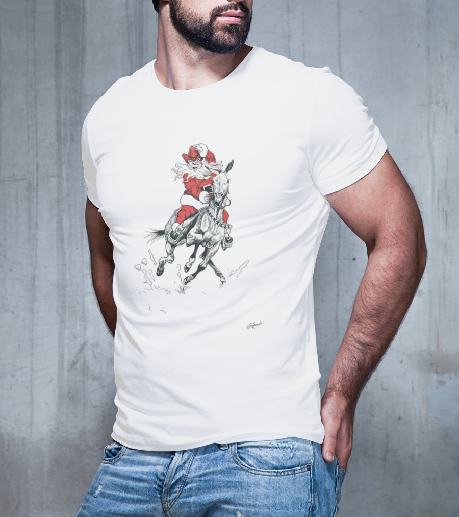 Santa Riding Mule Festive Holiday Adventure T-Shirt