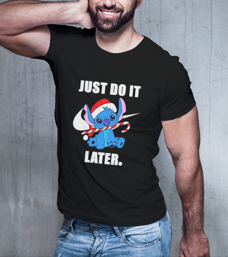Santa Stitch Just Do It Later Christmas T-Shirt