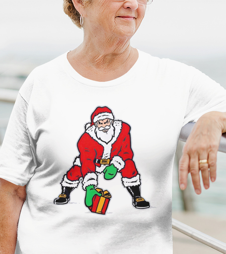 Santa Three Point Stance With Gift Christmas T-Shirt