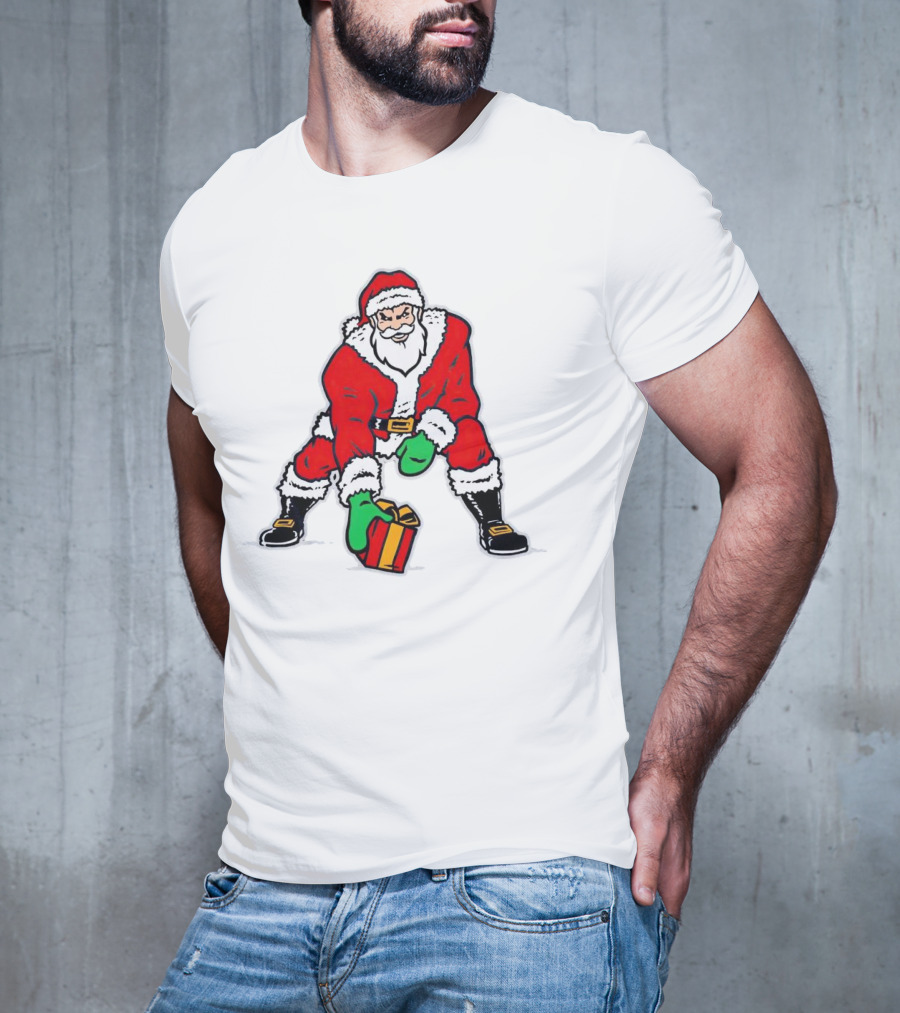 Santa Three Point Stance With Gift Christmas T-Shirt