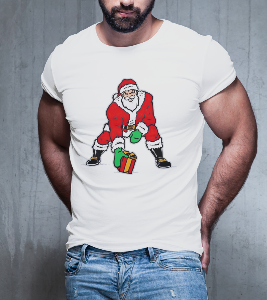 Santa Three Point Stance With Gift Christmas T-Shirt