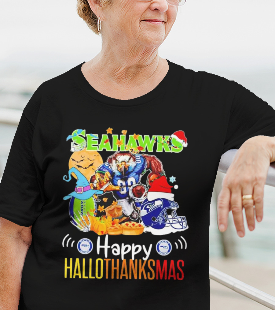 Seattle Seahawks Happy HalloThanksMas Holiday T-Shirt