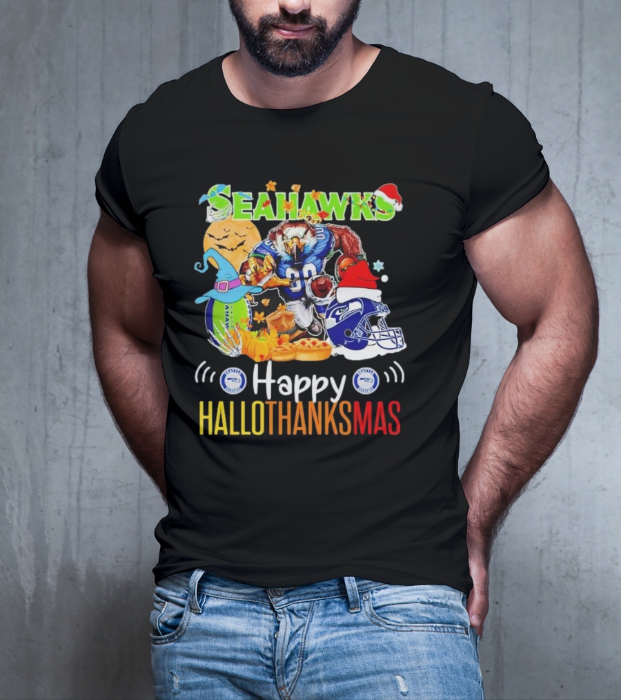 Seattle Seahawks Happy HalloThanksMas Holiday T-Shirt