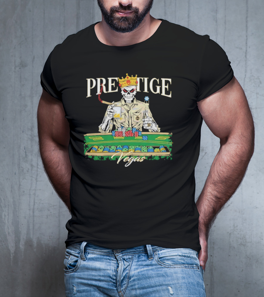 Prestige Vegas Skeleton With Crown And Poker Table T-Shirt
