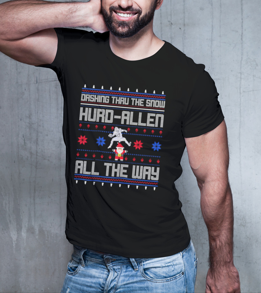 Dashing Thru The Snow Hurd-Allen All The Way Christmas Football Santa T-Shirt