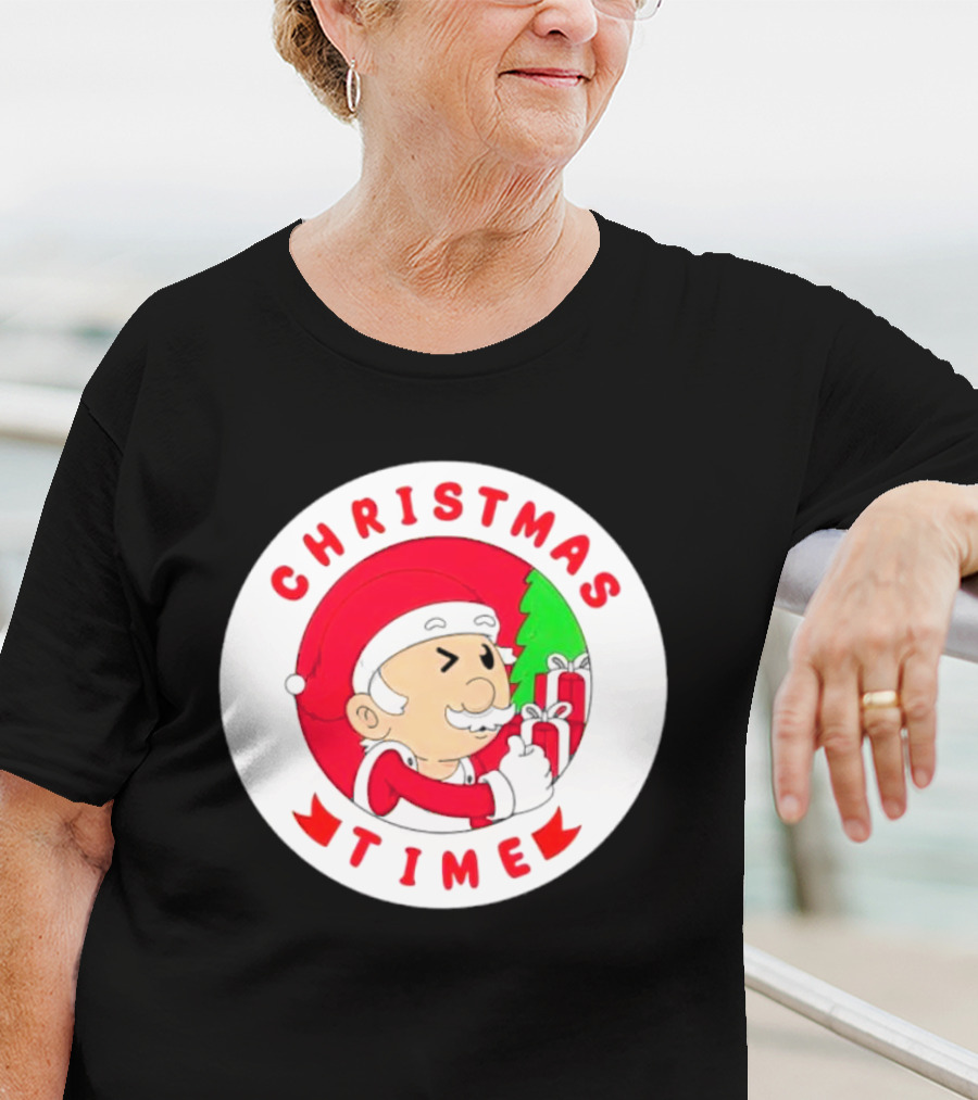 Christmas Time Santa Holding Gifts Circle T-Shirt