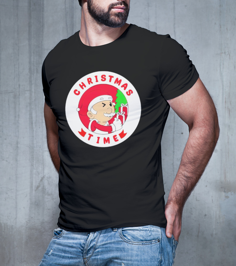 Christmas Time Santa Holding Gifts Circle T-Shirt