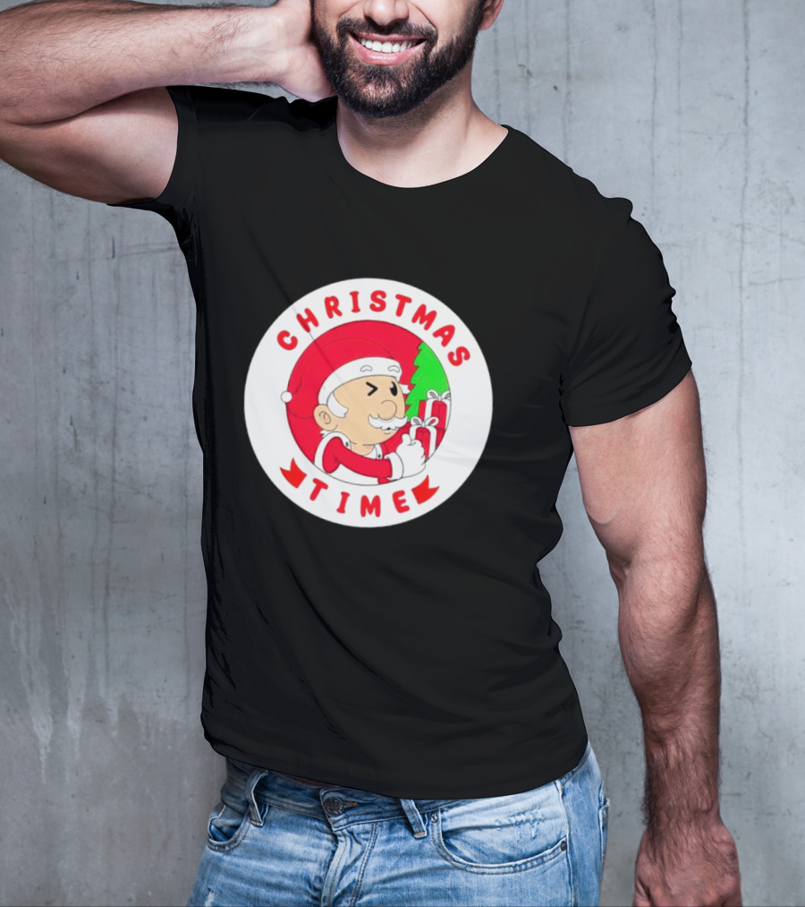 Christmas Time Santa Holding Gifts Circle T-Shirt