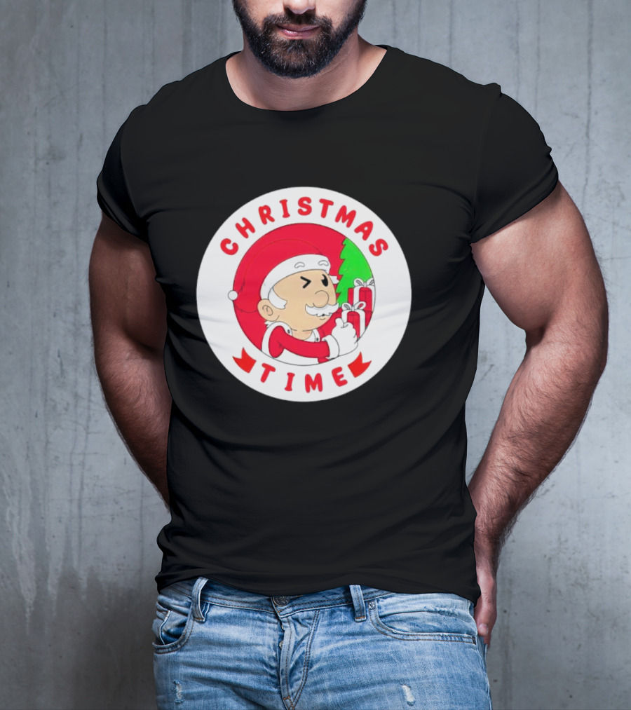 Christmas Time Santa Holding Gifts Circle T-Shirt