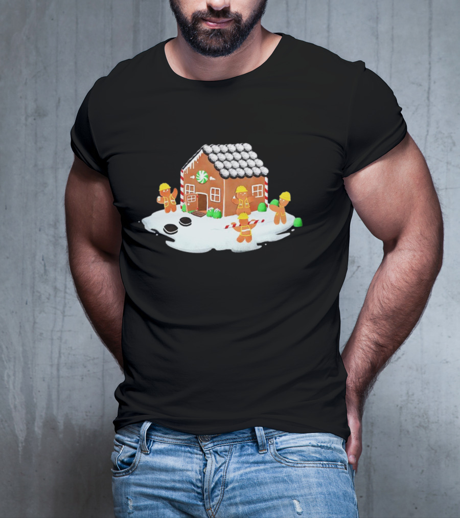 Gingerbread House Construction Crew Christmas Scene T-Shirt