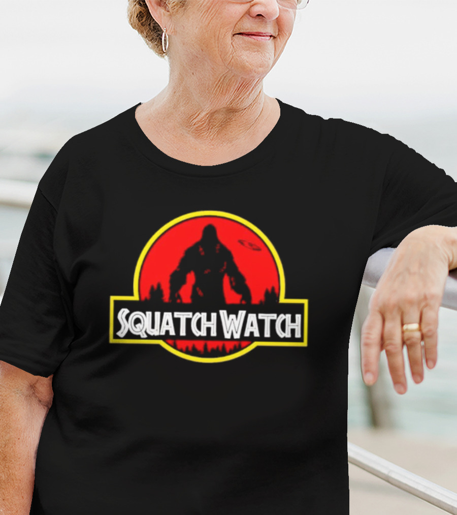 Squatch Watch Jurassic Park Logo Bigfoot UFO Forest Patrol T-Shirt