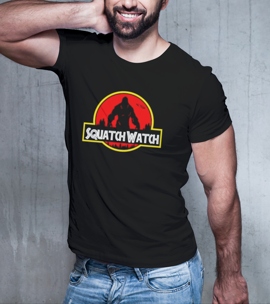 Squatch Watch Jurassic Park Logo Bigfoot UFO Forest Patrol T-Shirt