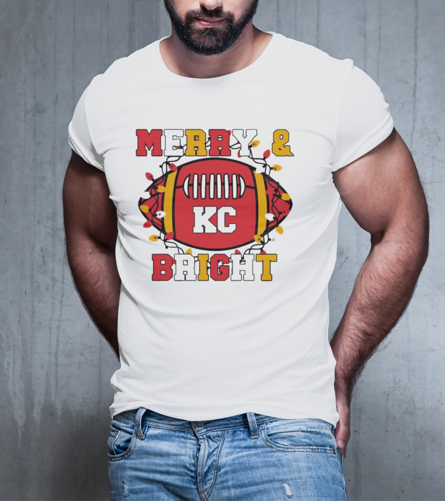 Kansas City Chiefs KC Merry And Bright Football Christmas T-Shirt