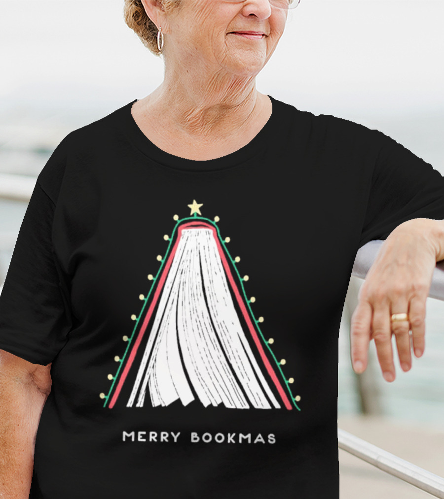 Merry Bookmas Christmas Tree Book Lights T-Shirt