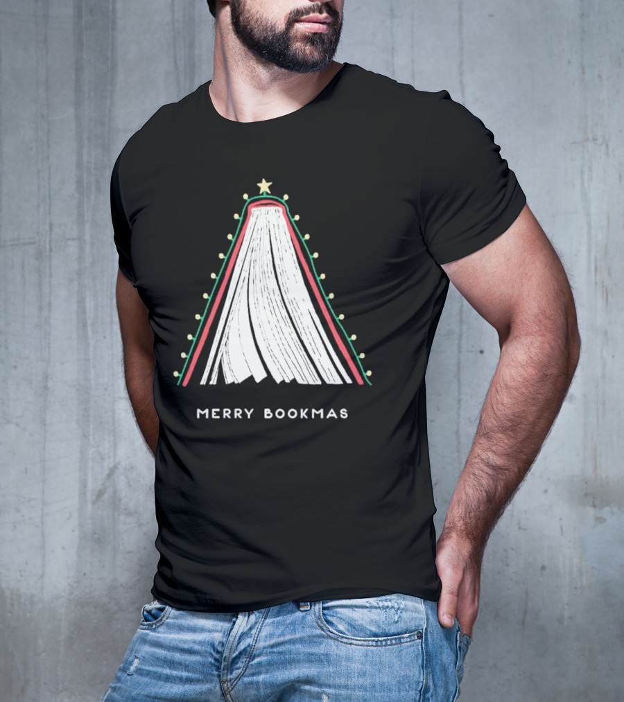 Merry Bookmas Christmas Tree Book Lights T-Shirt
