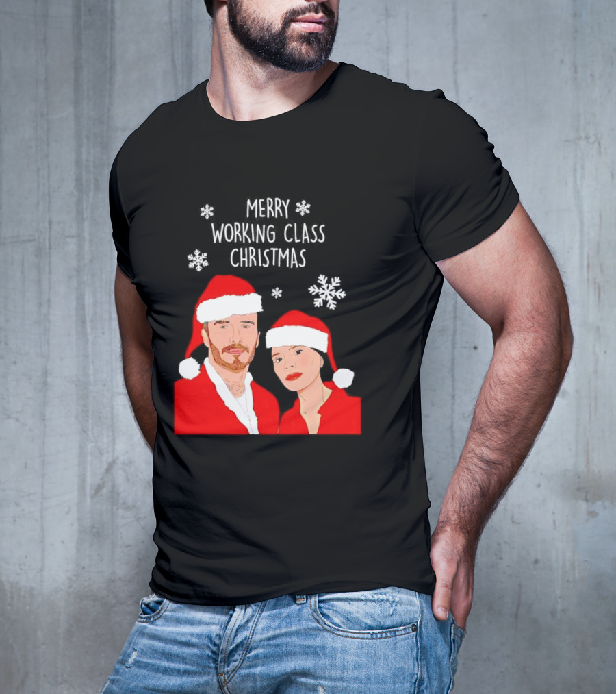 Merry Working Class Christmas Santa Couple Snowflakes T-Shirt