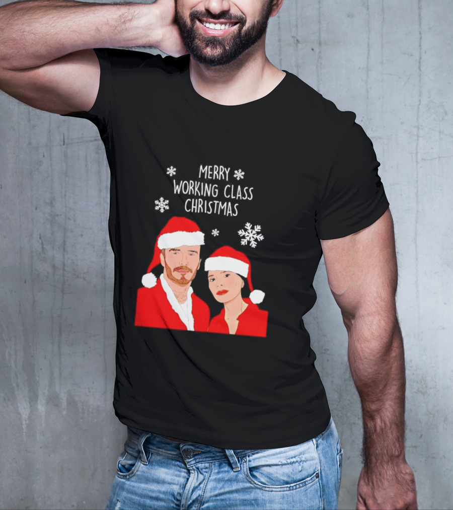 Merry Working Class Christmas Santa Couple Snowflakes T-Shirt