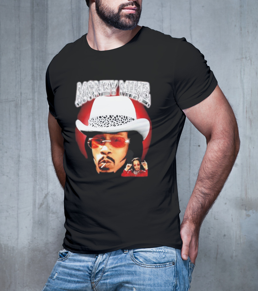 Money Mike Red Backdrop White Hat Sunglasses Iconic T-Shirt