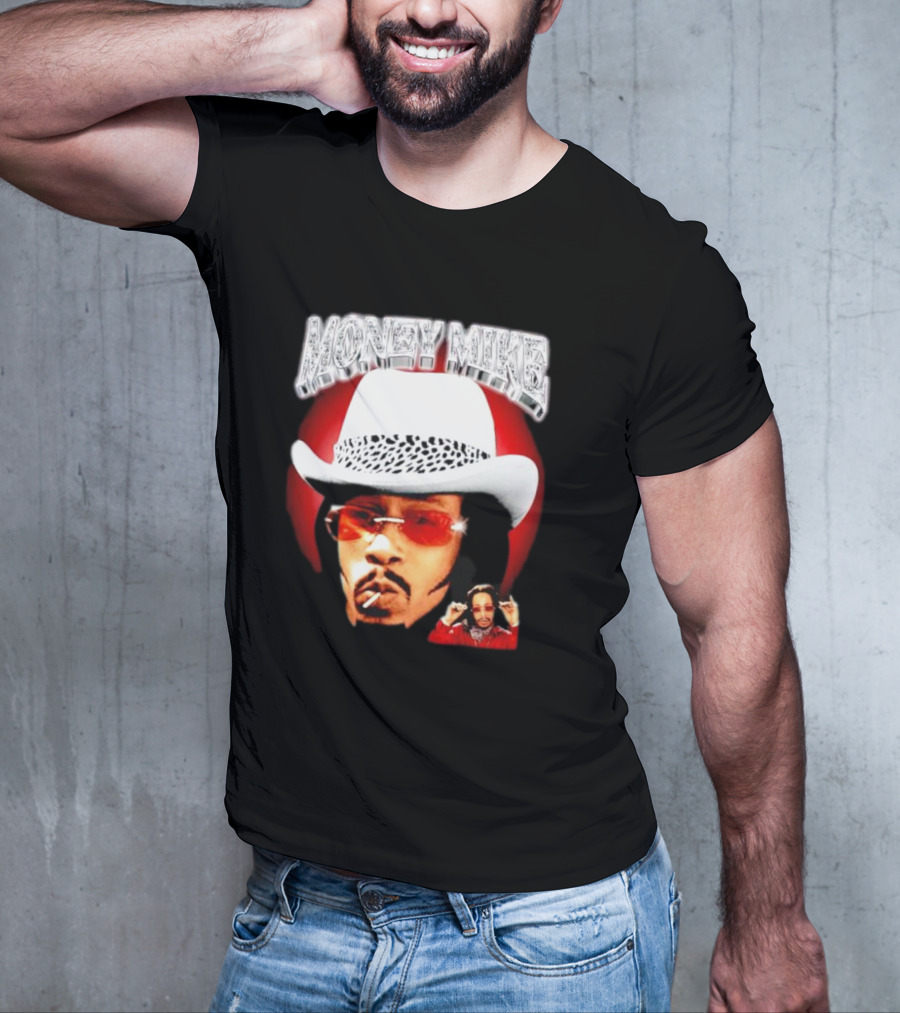Money Mike Red Backdrop White Hat Sunglasses Iconic T-Shirt