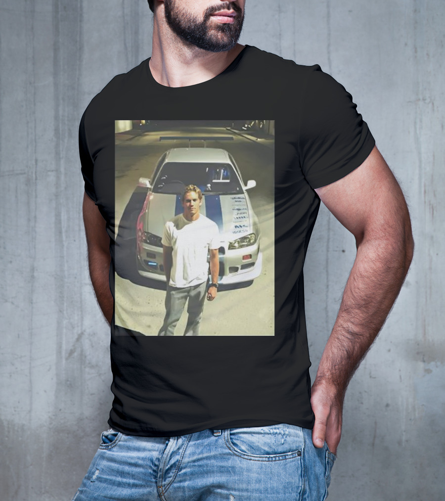 Paul Walker Giving Season With Iconic Car Street Scene T-Shirt