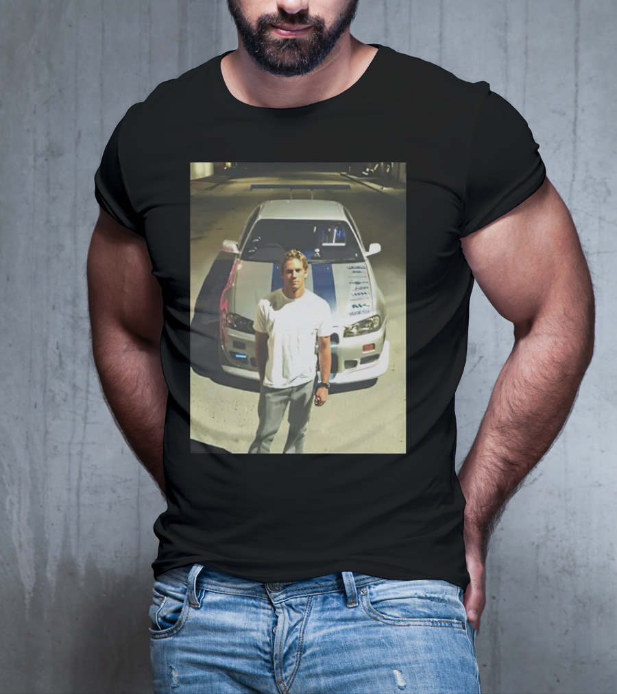 Paul Walker Giving Season With Iconic Car Street Scene T-Shirt