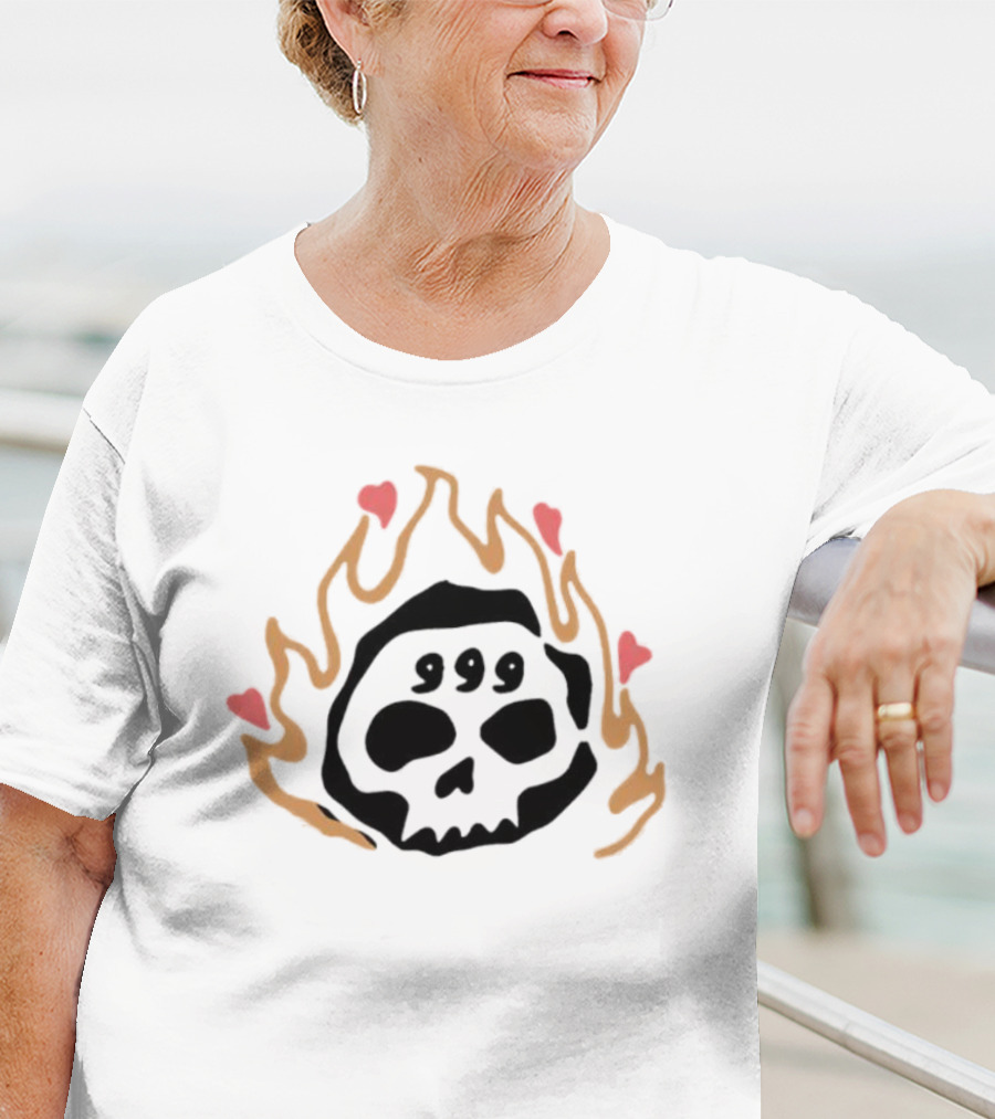 999 Club Skull Flame Hearts T-Shirt