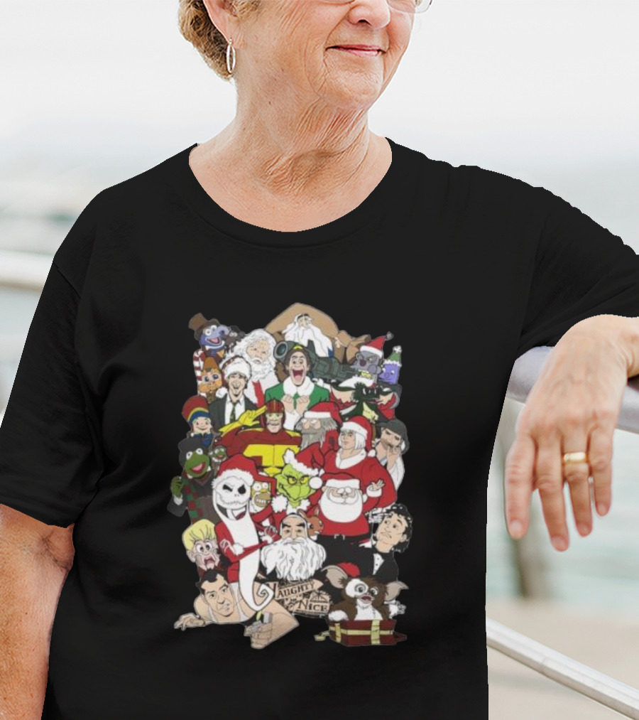 Naughty Or Nice Christmas Chaos Characters Featuring Santa Grinch Gizmo Jack Frost T-Shirt