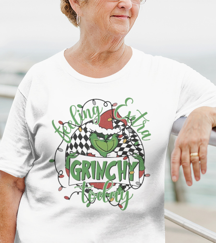 Feeling Extra Grinchy Today Checkered Christmas Lights T-Shirt