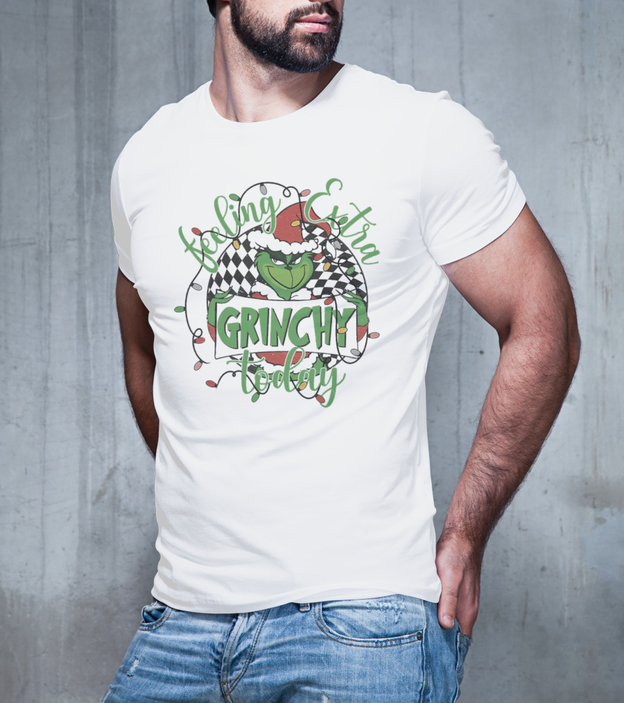Feeling Extra Grinchy Today Checkered Christmas Lights T-Shirt