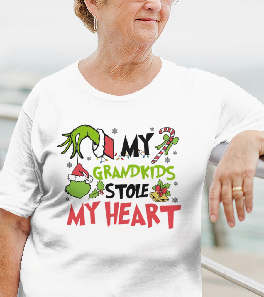 Grinch Hand My Grandkids Stole My Heart My Grandkids Christmas T-Shirt