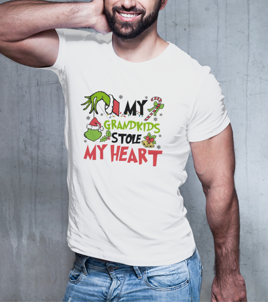 Grinch Hand My Grandkids Stole My Heart My Grandkids Christmas T-Shirt