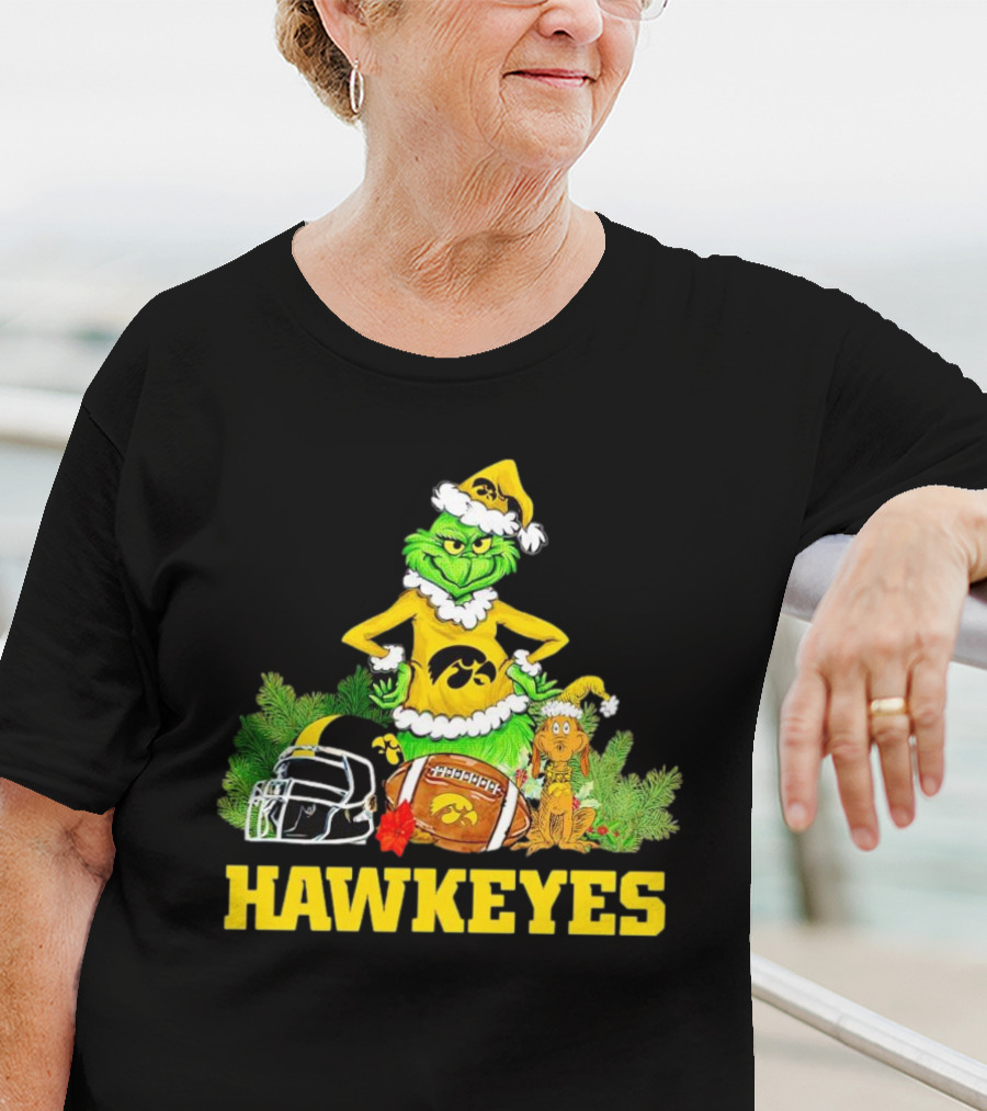 Grinch Hawkeyes Christmas Football Iowa T-Shirt