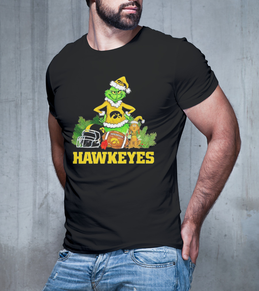 Grinch Hawkeyes Christmas Football Iowa T-Shirt
