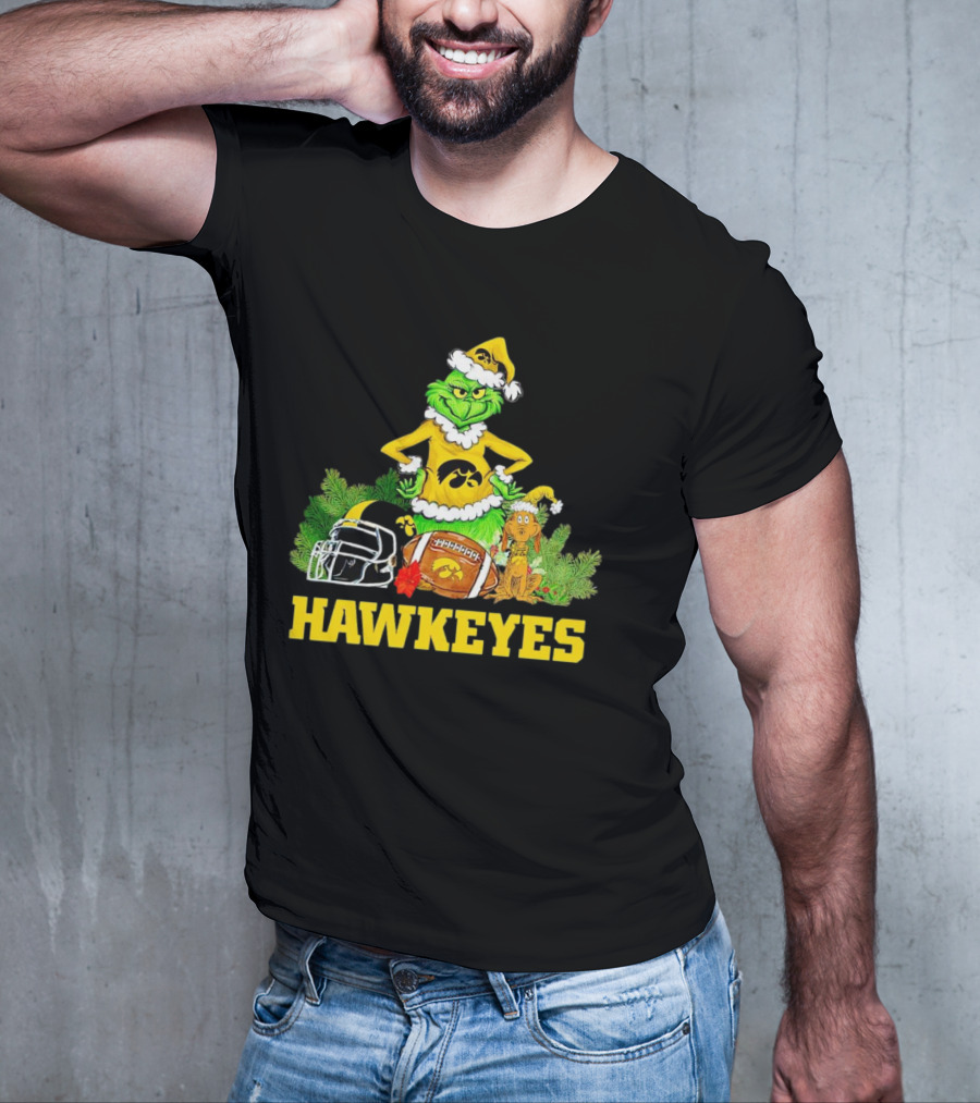 Grinch Hawkeyes Christmas Football Iowa T-Shirt