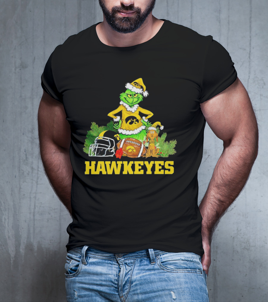 Grinch Hawkeyes Christmas Football Iowa T-Shirt