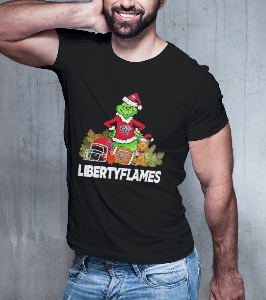 Grinch Liberty Flames Christmas Football FIU Santa Hat T-Shirt