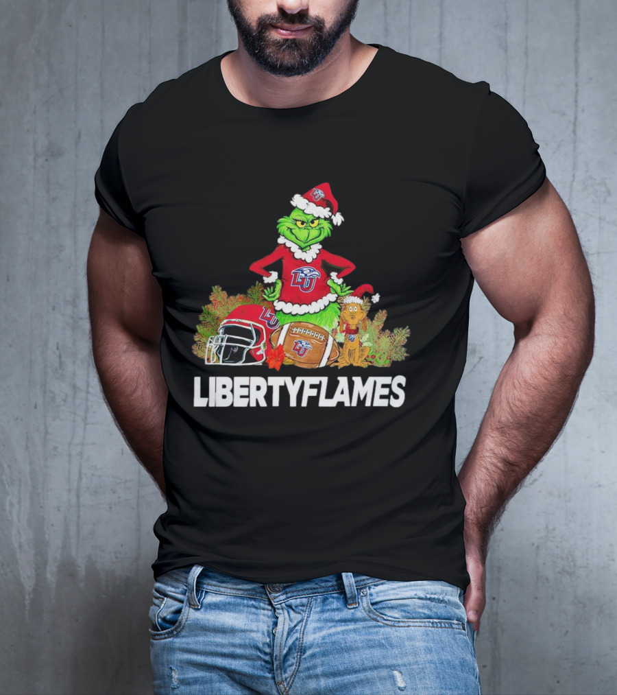 Grinch Liberty Flames Christmas Football FIU Santa Hat T-Shirt