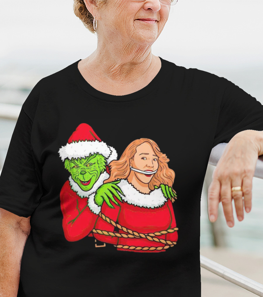 Grinch Ties Up Mariah Carey Christmas Santa Costume T-Shirt