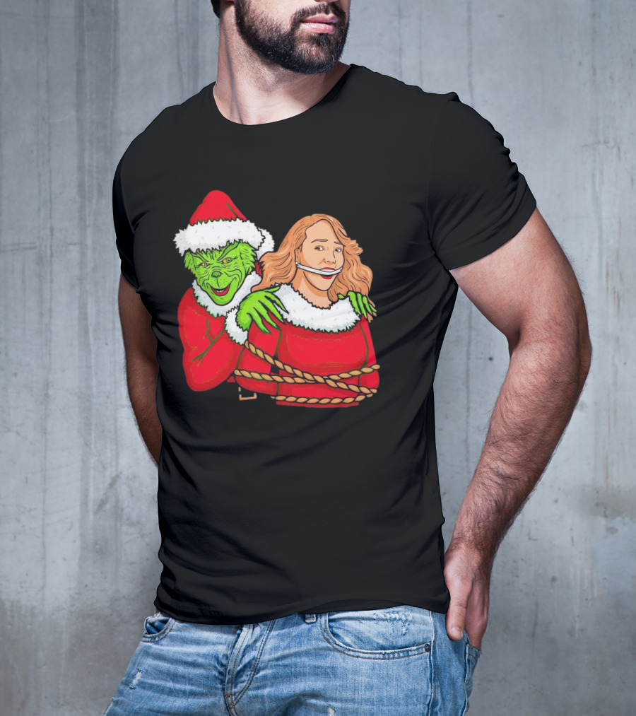 Grinch Ties Up Mariah Carey Christmas Santa Costume T-Shirt