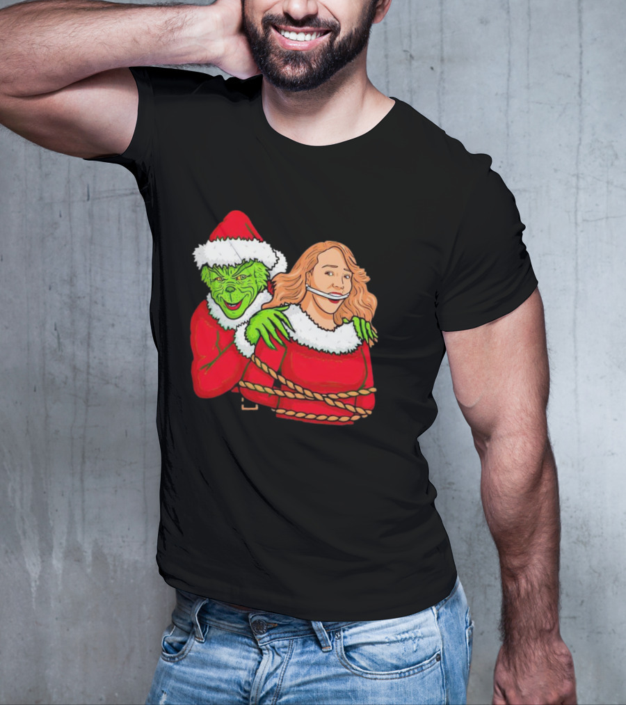 Grinch Ties Up Mariah Carey Christmas Santa Costume T-Shirt