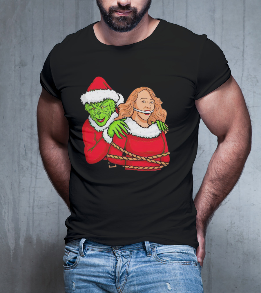 Grinch Ties Up Mariah Carey Christmas Santa Costume T-Shirt