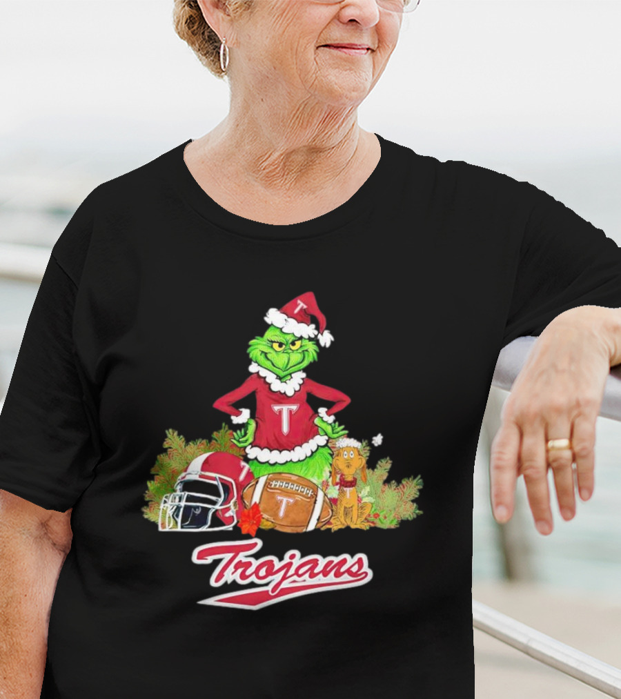 Grinch Troy Trojans Christmas Football Festive Scene T-Shirt
