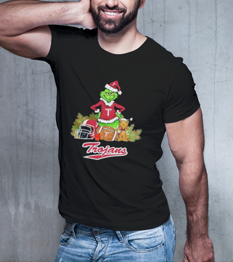 Grinch Troy Trojans Christmas Football Festive Scene T-Shirt