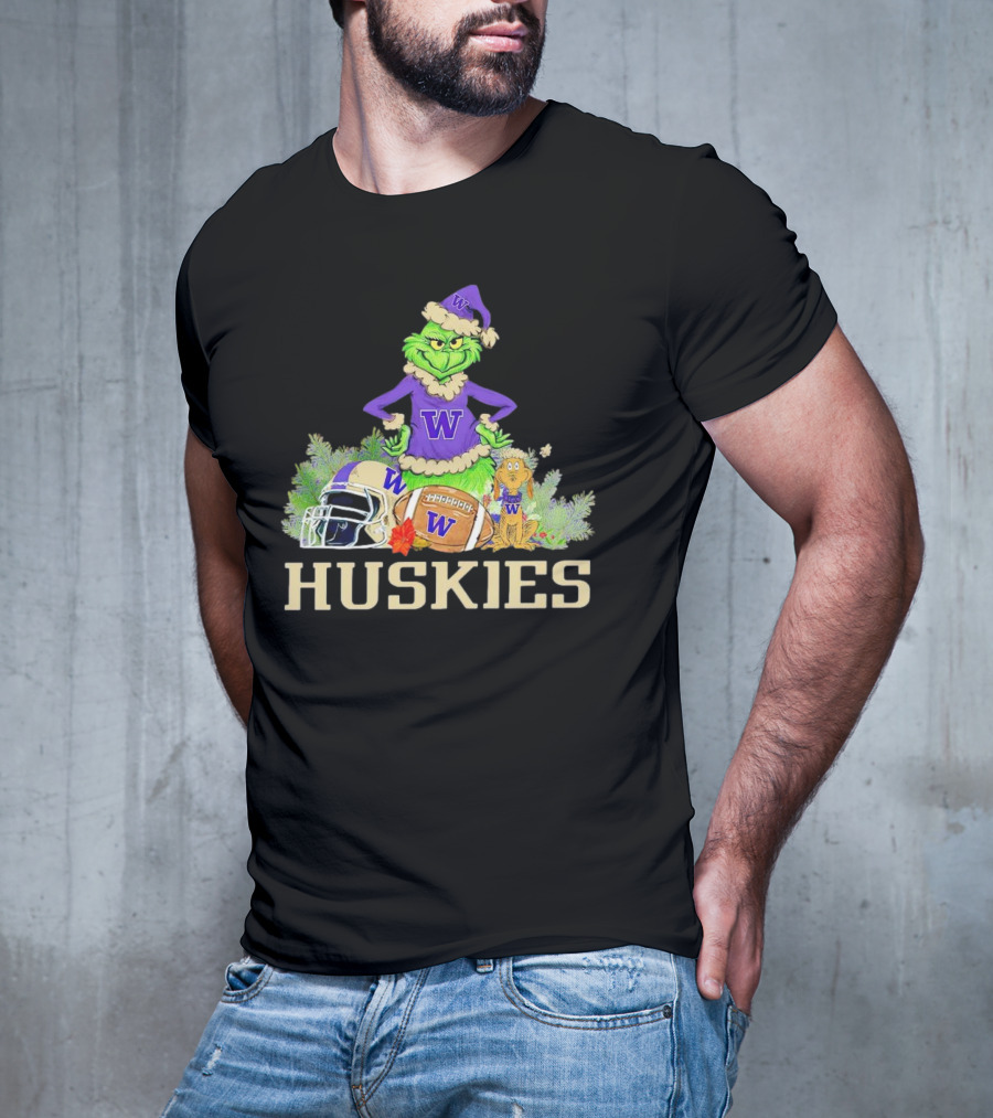 Grinch Washington Huskies Football Christmas W Holiday T-Shirt