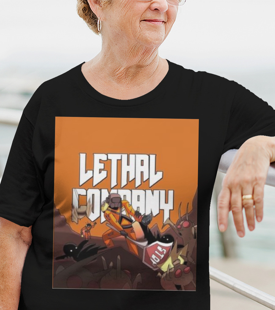 Lethal Company Stop Sign Creature Battle Scene T-Shirt