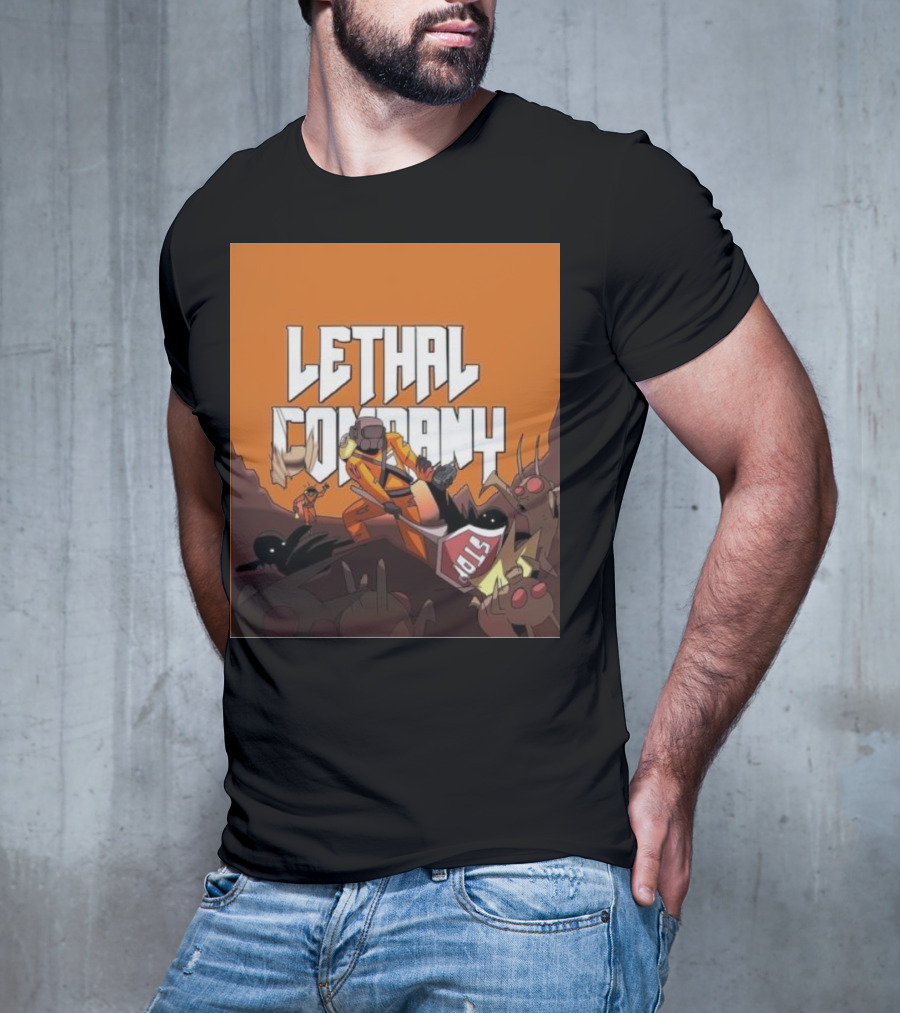 Lethal Company Stop Sign Creature Battle Scene T-Shirt