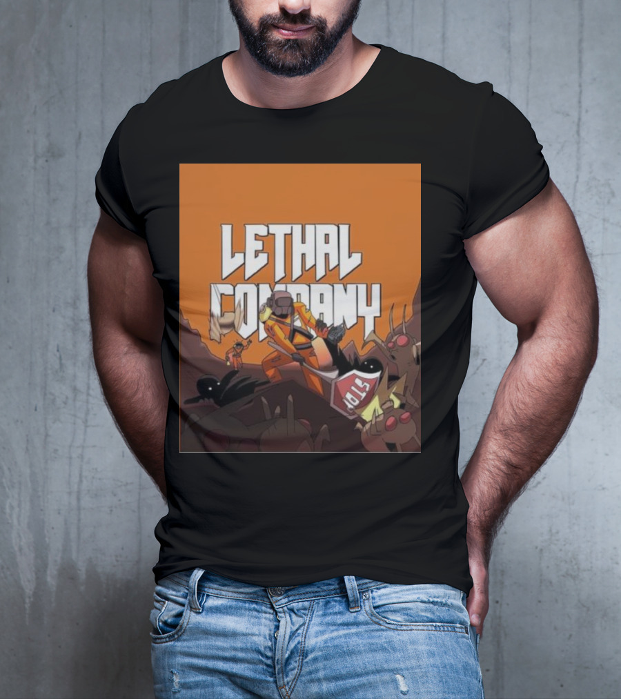 Lethal Company Stop Sign Creature Battle Scene T-Shirt